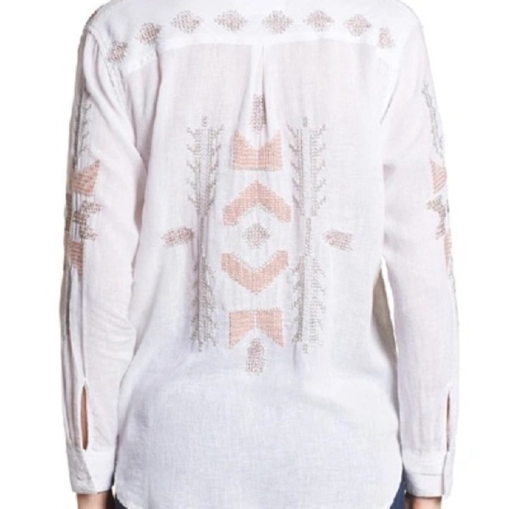 Rails Charli Tulum Embroidered Long-sleeve Shirt In White Linen Blend Size Large